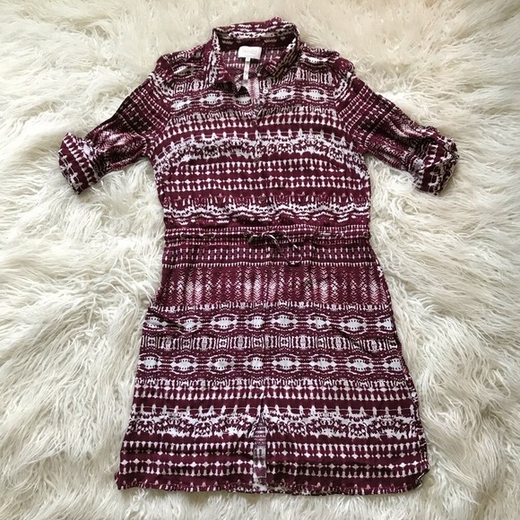 Laundry By Shelli Segal Dresses & Skirts - LAUNDRY BURGUNDY WHITE BUTTON DOWN TIE WAIST DRESS